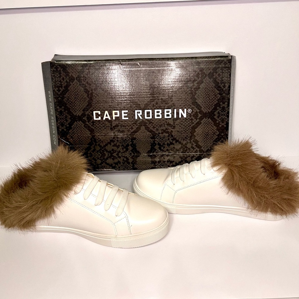 Fur Trim Half Sneakers - White Slip Ons w/ Faux Brown Fur - Cape Robbin Sz 8